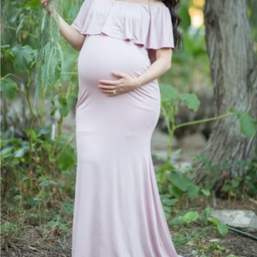Pinkblush Pink Ruffled Off-Shoulder Maxi Maternity Dress